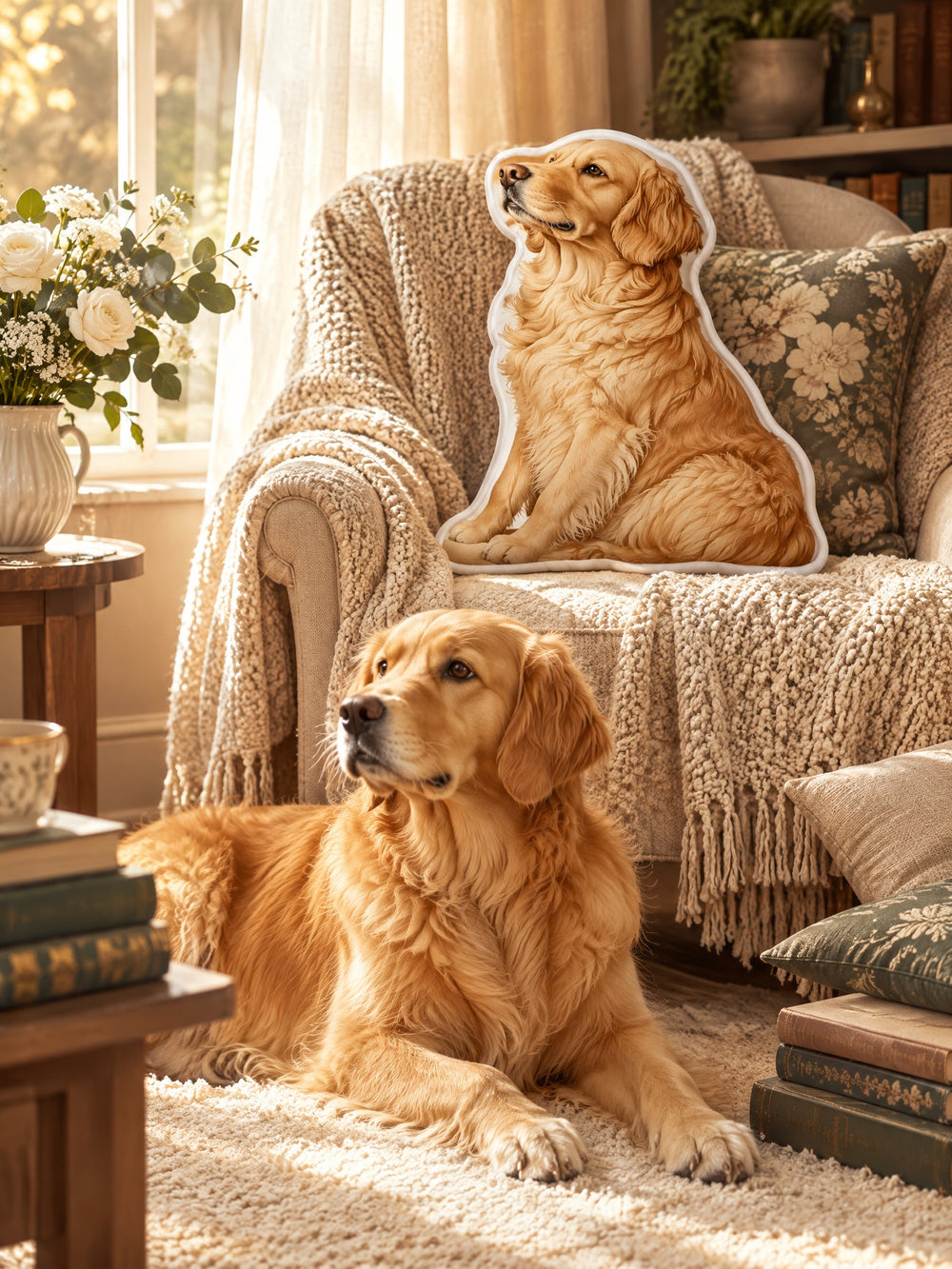 Bespoke Custom Shaped Pet Photo Pillow – main room scene