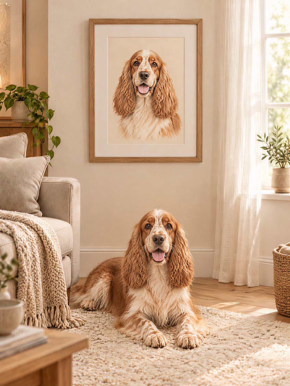 Custom Hand-Drawn Coloured Pencil Pet Portrait – room scene