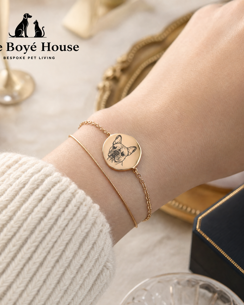 Custom Pet Portrait Dual-Chain Bracelet - Engraved Titanium Steel Memorial Jewelry, Personalised Dog Cat Photo Charm, Loss of Pet Remembrance Keepsake Gift