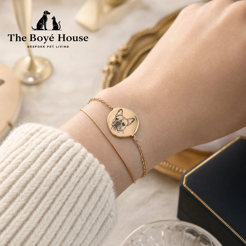 Custom Pet Portrait Dual-Chain Bracelet - Engraved Titanium Steel Memorial Jewelry, Personalized Dog Cat Photo Charm, Loss of Pet Remembrance Keepsake Gift