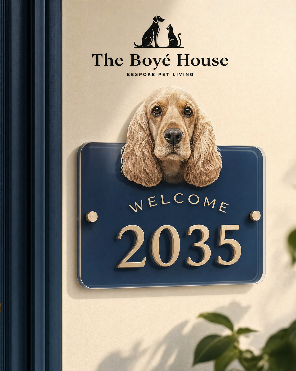 Interactive Wobble-Head Pet Portrait House Sign | Custom Gradient Acrylic Door Number Plaque with Self-Adhesive Backing