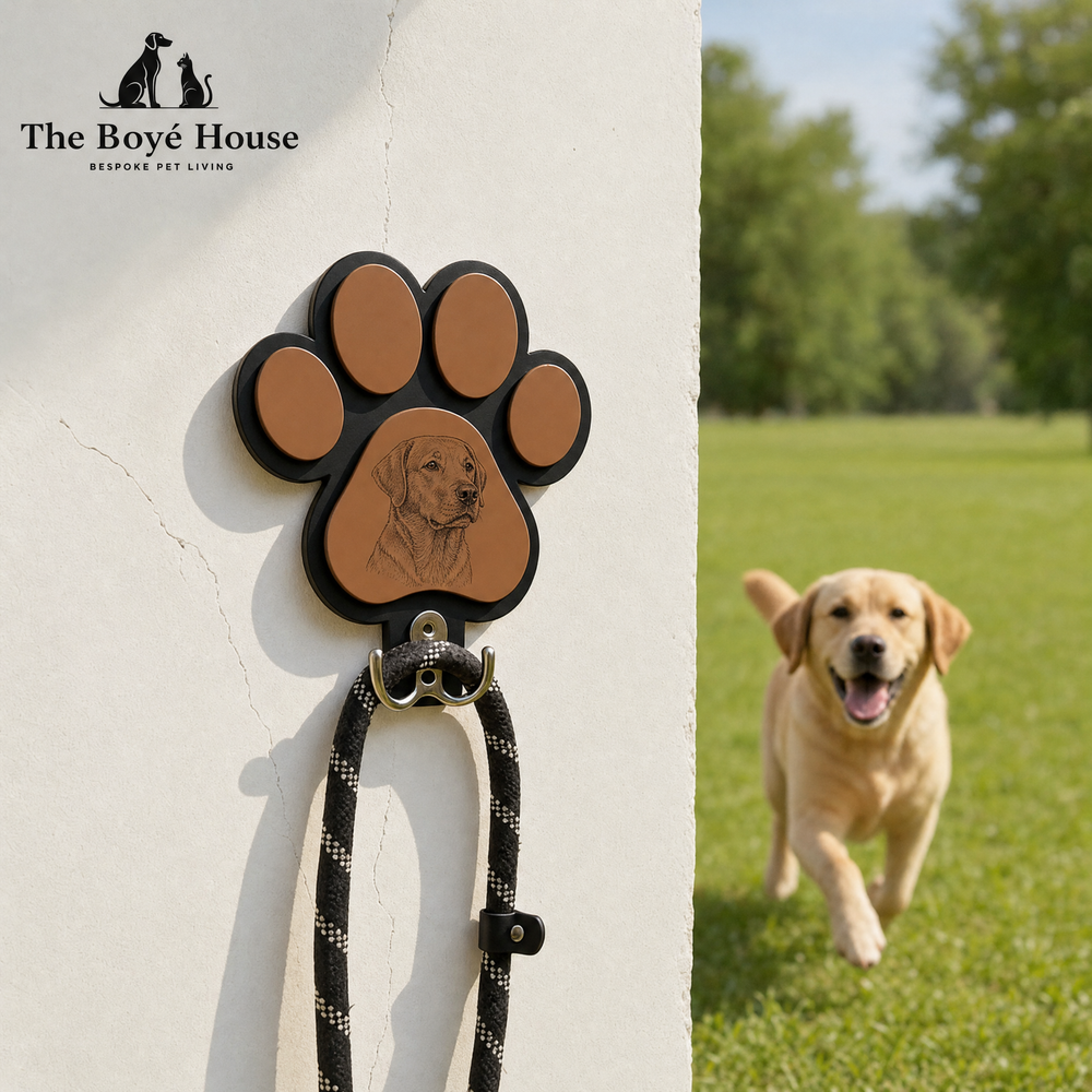Handcrafted Oak Pet Lead Hanger with Heavy-Duty Hooks for Hallway
