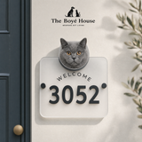 Interactive Wobble-Head Pet Portrait House Sign | Custom Gradient Acrylic Door Number Plaque with Self-Adhesive Backing