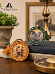 Bespoke Hand-Carved Leather Pet Portrait Charm - Premium Italian Full-Grain Leather Artisan Keepsake, Custom Dog & Cat Portrait Bag Charm & Bedside Ornament