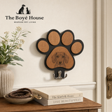 Personalised Dog Paw Wall Lead Holder/Custom Pet Photo & Name Engraved Wooden Lead Hook