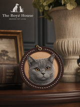 Bespoke Hand-Carved Leather Pet Portrait Charm - Premium Italian Full-Grain Leather Artisan Keepsake, Custom Dog & Cat Portrait Bag Charm & Bedside Ornament