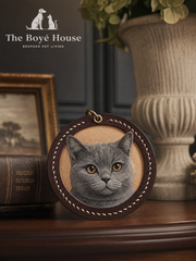Bespoke Hand-Carved Leather Pet Portrait Charm - Premium Italian Full-Grain Leather Artisan Keepsake, Custom Dog & Cat Portrait Bag Charm & Bedside Ornament