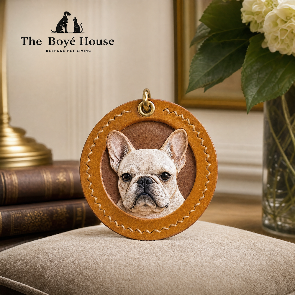 Bespoke Hand-Carved Leather Pet Portrait Charm - Premium Italian Full-Grain Leather Artisan Keepsake, Custom Dog & Cat Portrait Bag Charm & Bedside Ornament